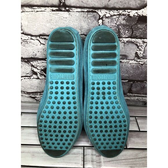 Minnetonka Kilty Turquoise Suede Leather Moccasins Driving Shoes Women Sz 7.5M - Picture 15 of 16